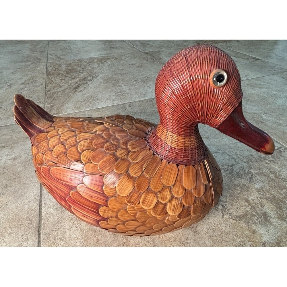 Vintage Chinese Shanghai Handicrafts Woven Bamboo Ware Wicker Duck Storage boxes